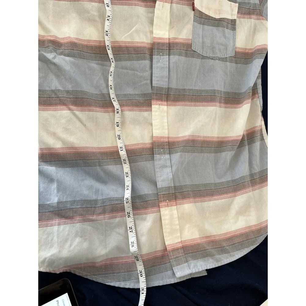 Levis Redtab Mens Button Up Medium XL Striped  Short‎ Sleeve